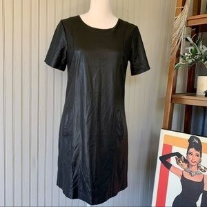 Anthropologie New Leather Black T Shirt Style Dress Mini Shirt dress SZ Small